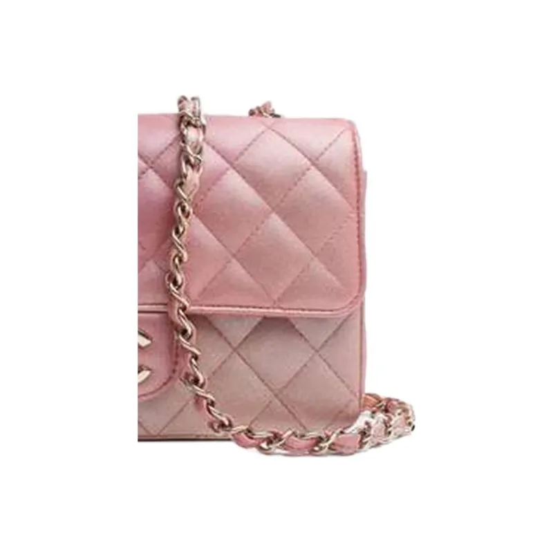 CHANEL Classic Flap CF Litchi Cow Leather Crossbody Bags Shoulder Bags Women's Dazzling Metal Pink-5