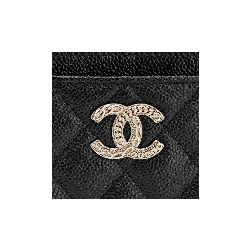 CHANEL Grain Caviar Cow Leather Card Holder Women's Black-4