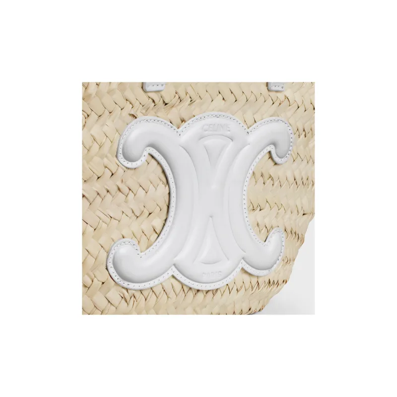 CELINE Triomphe Cow Leather Patchwork Tote Bag Shopping Bag Basket Handbag Women's White & Natural-3