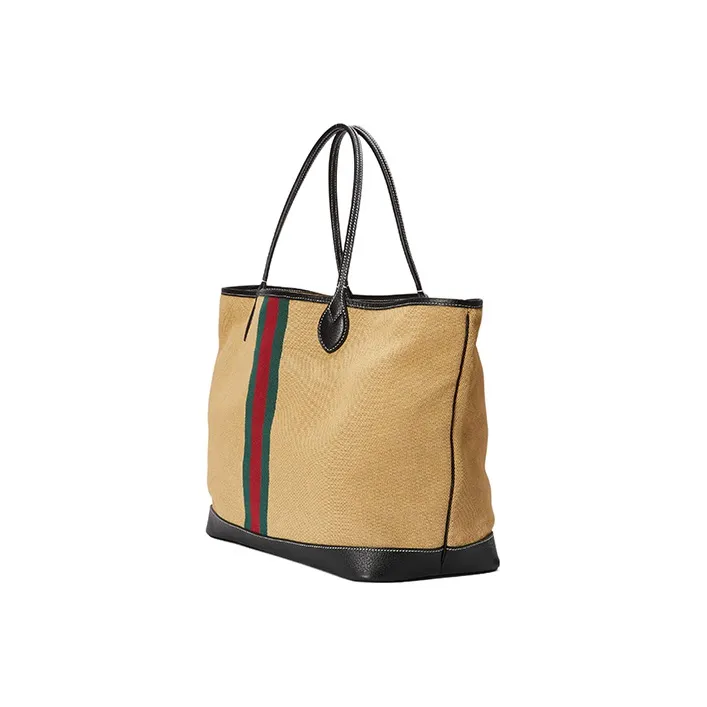 GUCCI Ophidia Canvas With Leather Trim Tote Bag Shopping Bag Handbag Large Size Men's Light Brown-2