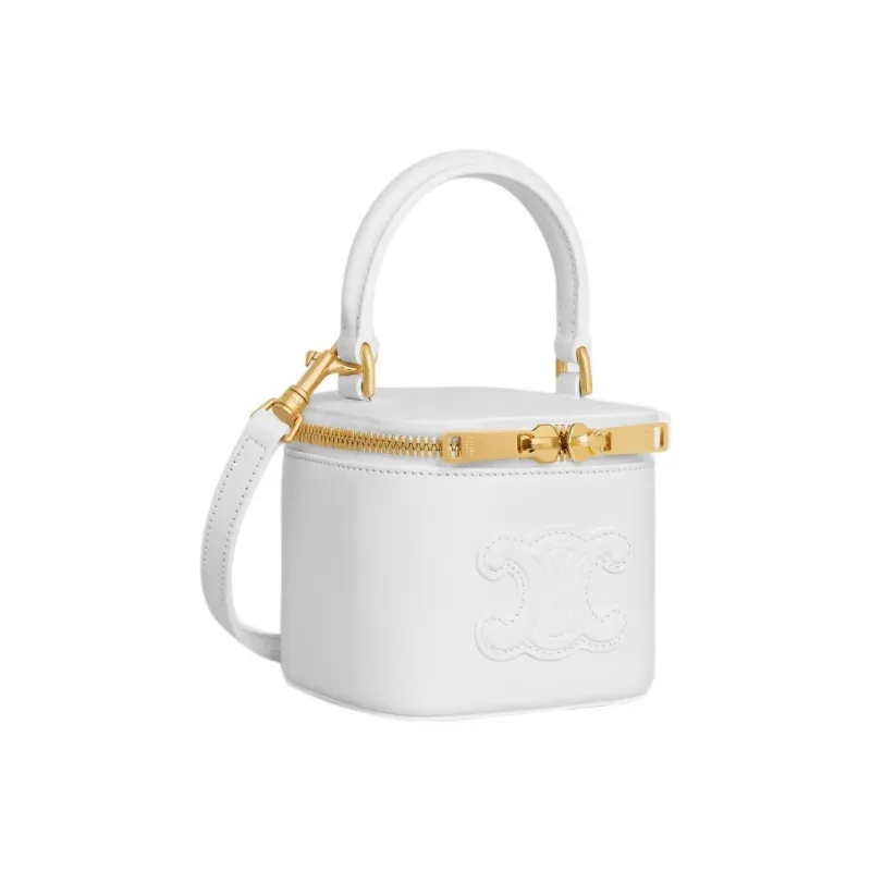 CELINE Smooth Cow Leather Makeup Case Shoulder Bag Crossbody Bag Handbag Mini Women's Arctica White-1
