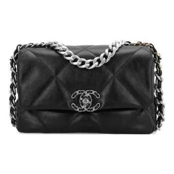 CHANEL 19Bag Sheepskin Mouth Cover Bag Crossbody Bag Small Size Women's Black Silver