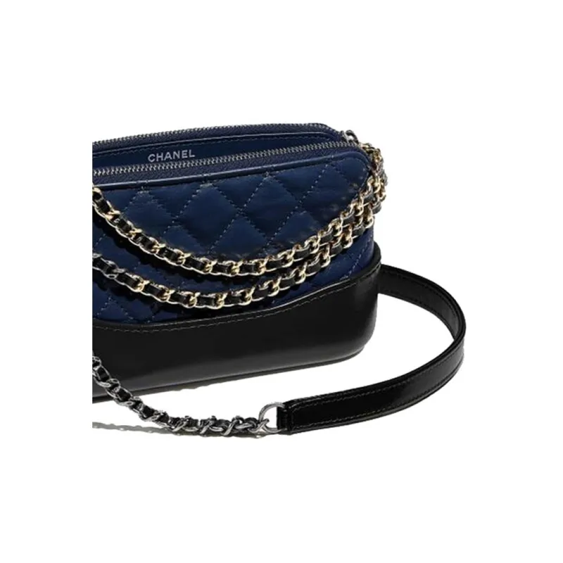 CHANEL Gabrielle Diamond Pattern Calfskin Shoulder Bag, Crossbody Bag Extra Mini Women's Black/Gold-3
