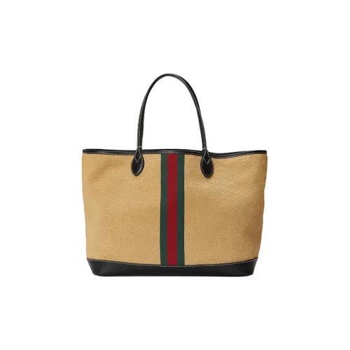 GUCCI Ophidia Canvas With Leather Trim Tote Bag Shopping Bag Handbag Large Size Men's Light Brown