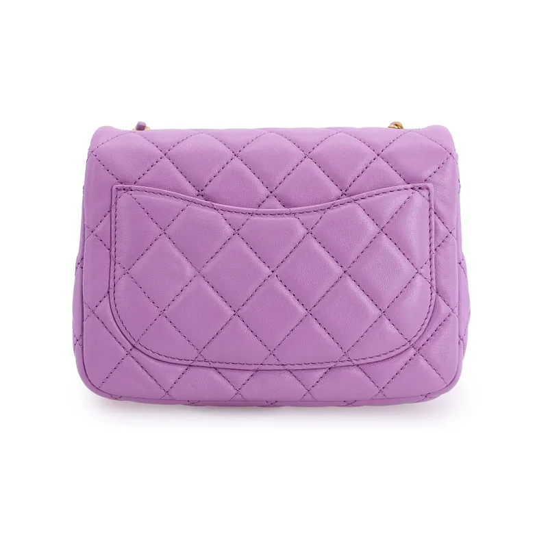 CHANEL Sheepskin Shoulder Bag, Crossbody Bag Women's Purple-2