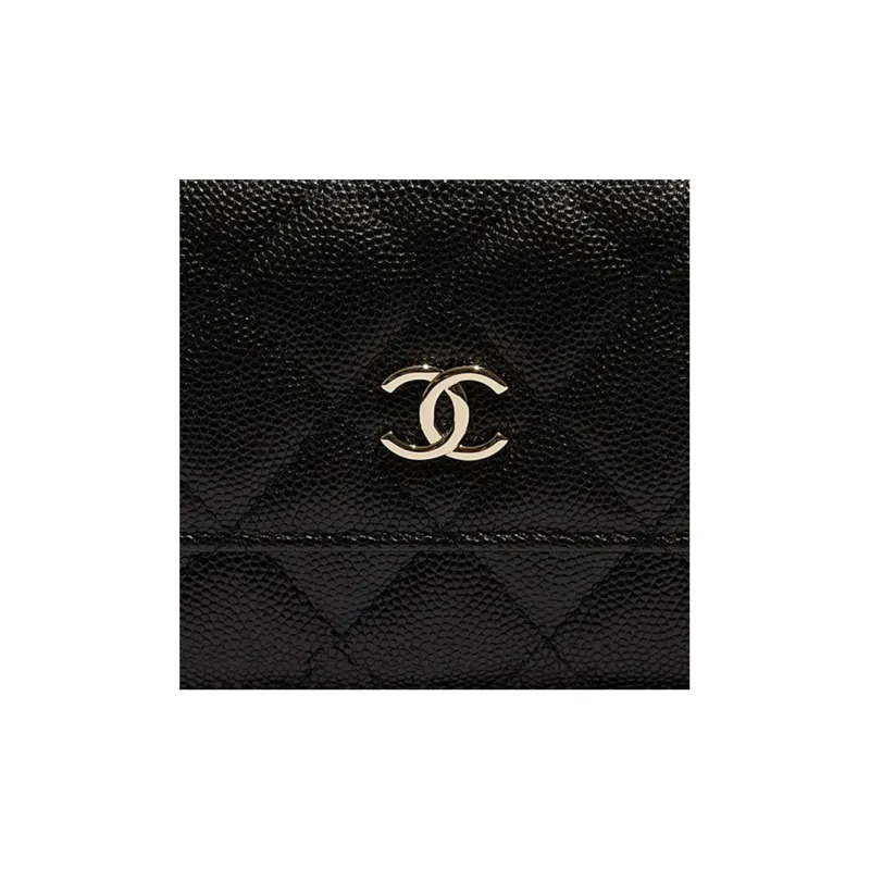 CHANEL Grain Calfskin Coin Purse Necklace Pouch Crossbody Bag Medium Size Women's Black-3
