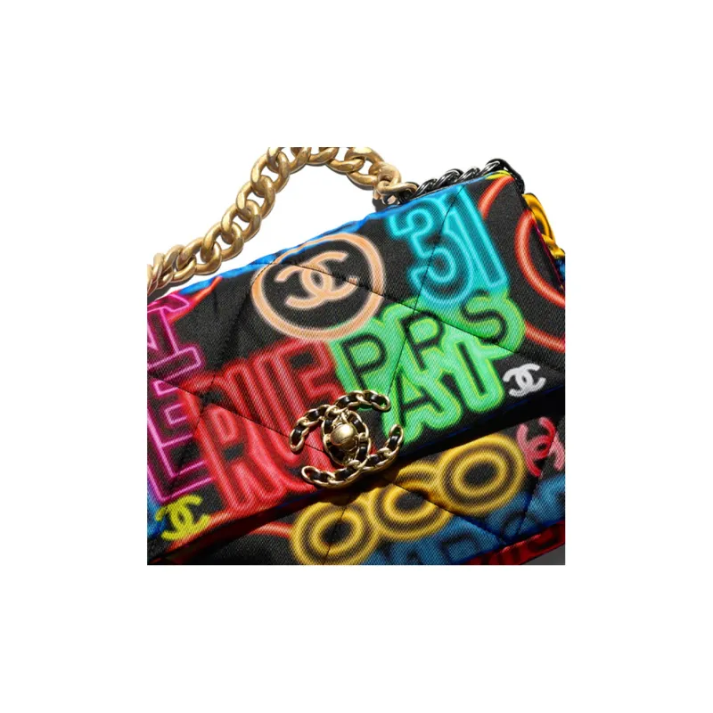 CHANEL 19Bag Woolen Fabric Flap Bag, Shoulder Bag, Crossbody Bag Trumpets Women's Black & Multicolor-3