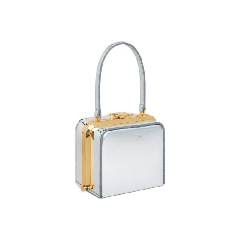 CELINE Triomphe Fabric Makeup Box Handbag Women's Silver-1