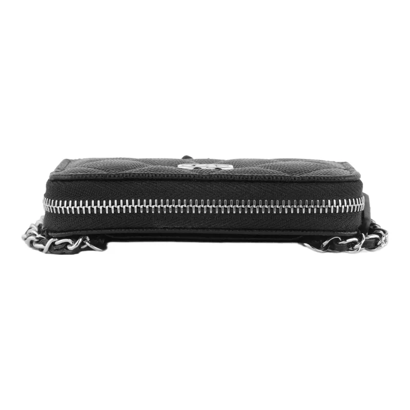 CHANEL 21K Winter Grain Calfskin Card Holder, Coin Purse, Shoulder Bag, Crossbody Bag Unisex Black-5