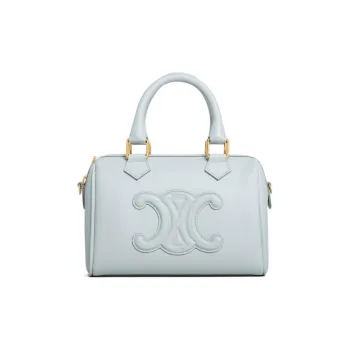 CELINE Triomphe Smooth Cow Leather Boston Bag Shoulder Bag Crossbody Bag Handbag Small Size Women's Soft Blue