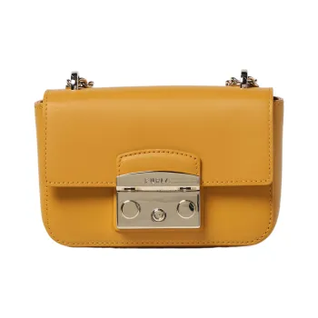 Furla Metropolis Collection Leather Shoulder Bag Crossbody Bag Small Size Women's Yellow