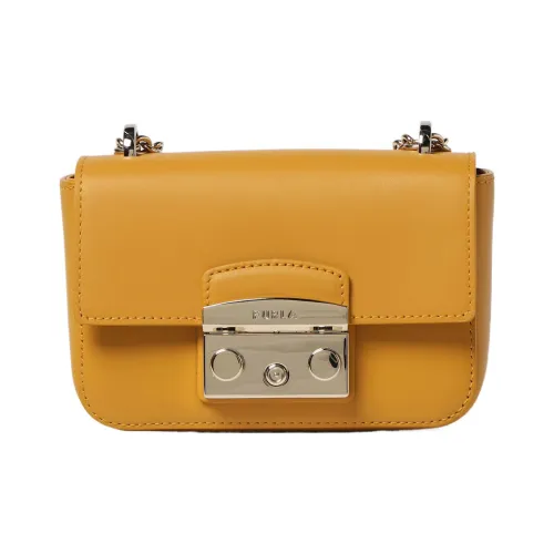 Furla Metropolis Collection Leather Shoulder Bag Crossbody Bag Small Size Women's Yellow