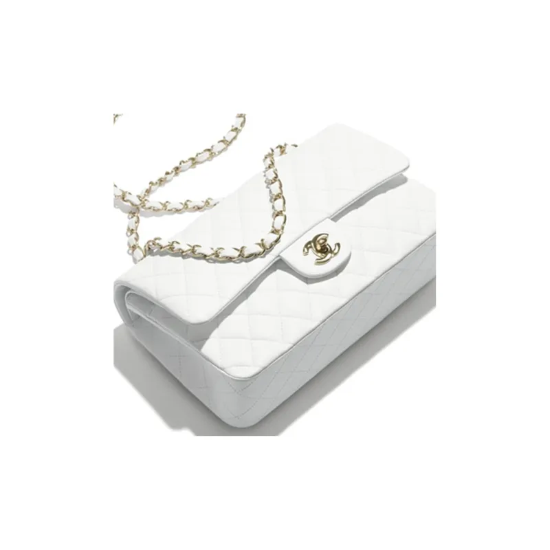 CHANEL Classic Flap CF Sheepskin And Gold Metal Flap Bag, Crossbody Bag, Shoulder Bag Women's White-4
