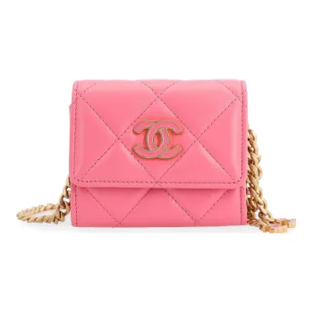CHANEL Lambskin One Shoulder Crossbody Clutches Women's Pink