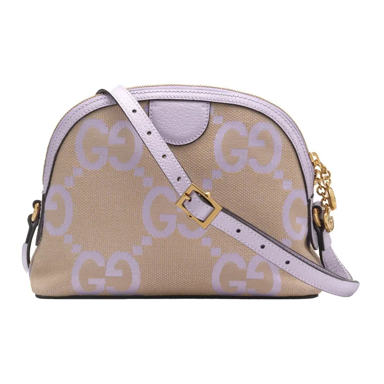 GUCCI Ophidia Canvas With Leather Shoulder Bag, Crossbody Bag Trumpets Women's Beige/Light Purple-2
