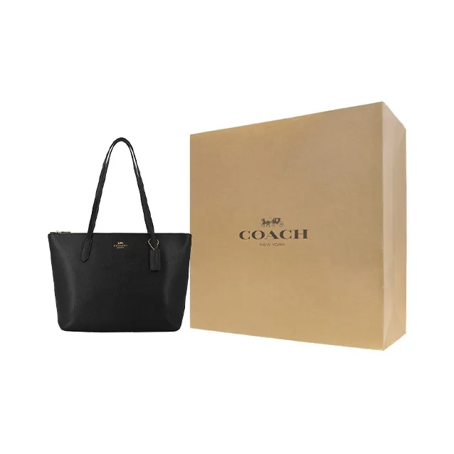 COACH Zip Top Tote Leather Tote Bag, Shopping Bag, Handbag, Shoulder Bag Regular Women's Pure Black-8