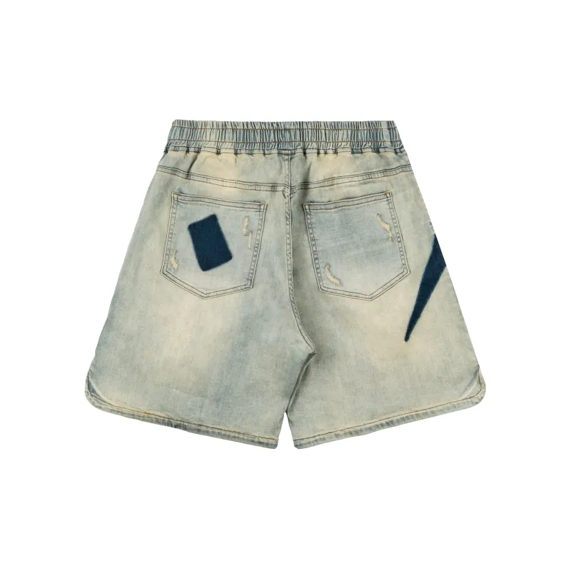 XINYINSU x P&D LIANMINGKUAN Denim Shorts Unisex Yellow Mud-1