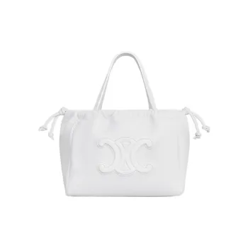 CELINE CabasTriomphe Grained Cow Leather Shoulder Bag Crossbody Bag Handbag Small Size Women's Arctica White
