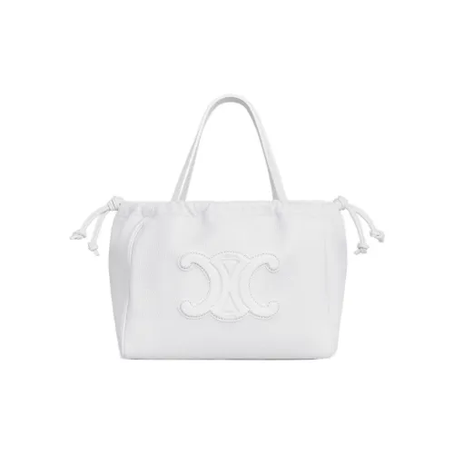 CELINE CabasTriomphe Grained Cow Leather Shoulder Bag Crossbody Bag Handbag Small Size Women's Arctica White