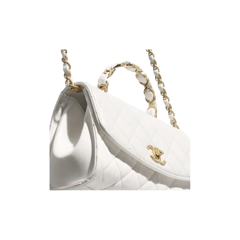 CHANEL Coco Handle Wrinkle Lambskin One Shoulder Handbag Tubas Women's White-2
