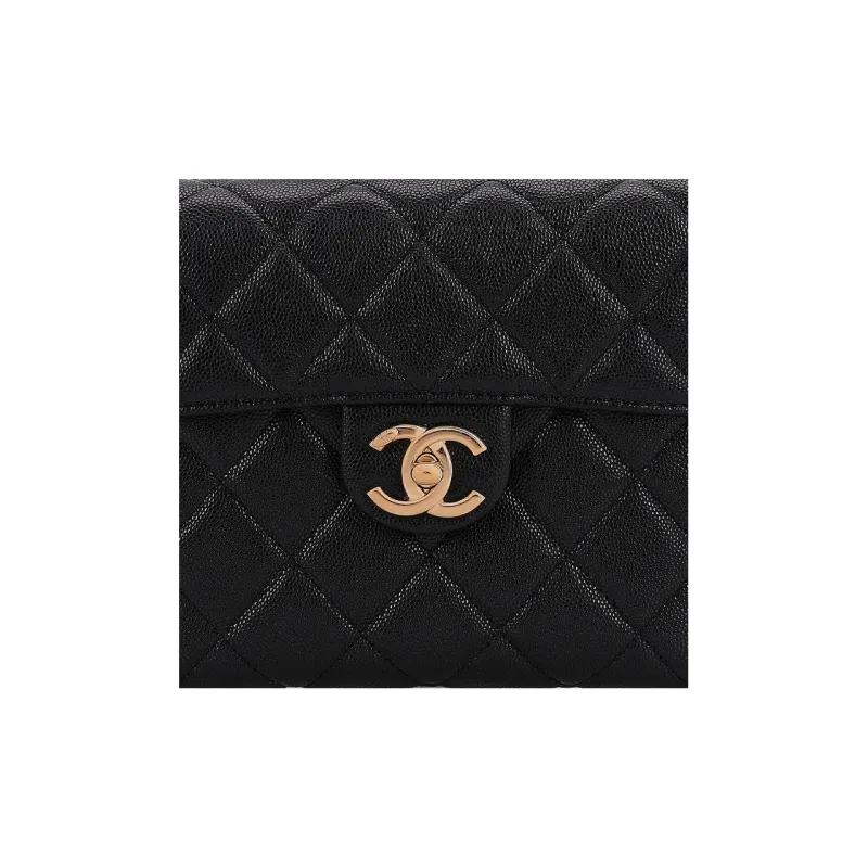 CHANEL Embossed Calfskin With Grains Handbag Shoulder Bag Crossbody Bag Makeup Bag Small Size Women's Black-4