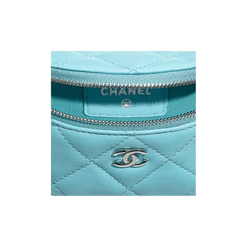 CHANEL Lambskin Elastic String Wristband Coin Purse Women's Neon Blue-4