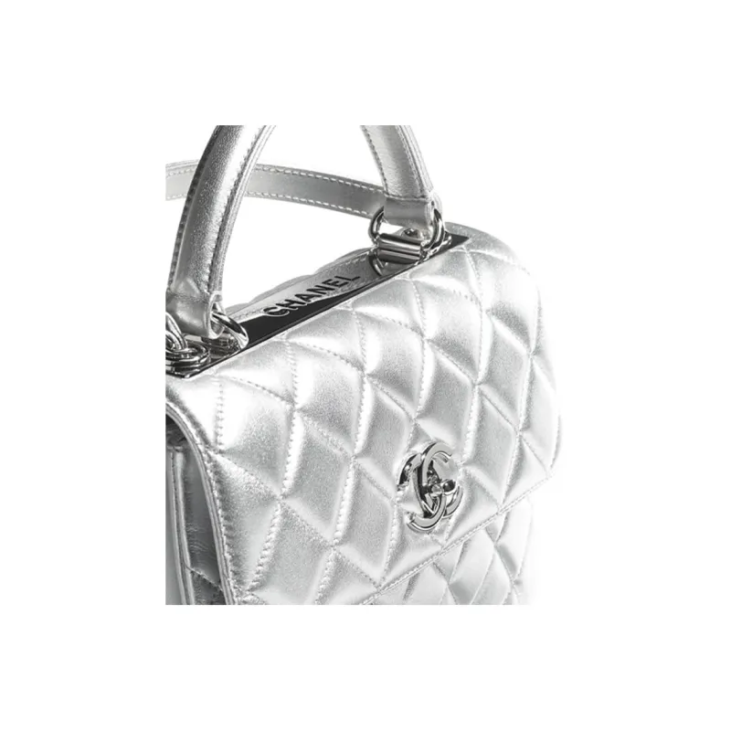 CHANEL Trendy Cc Lambskin Shoulder Bag, Crossbody Bag, Handbag Trumpets Women's Silver-3