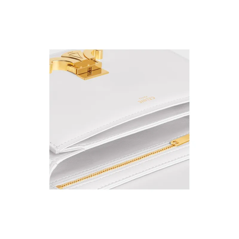 CELINE Triomphe Shiny Cow Leather Shoulder Bag, Tofu Bag, Portable Crossbody Bag, Shoulder Bag Women's Arctica White-4