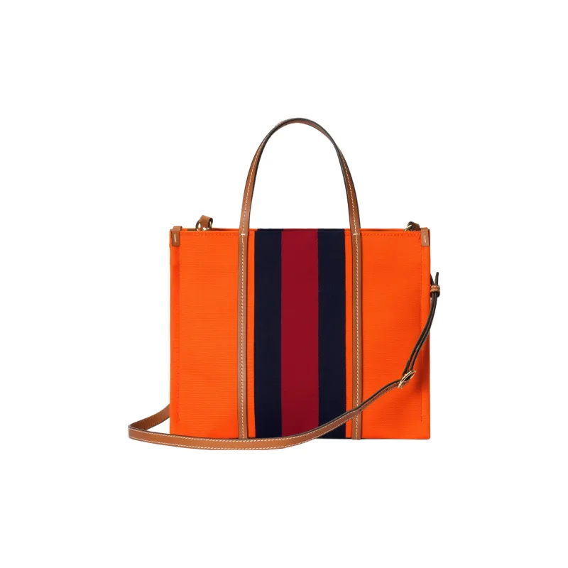GUCCI Cotton Fabric With Leather Tote Bag Shopping Bag Handbag Medium Size Unisex Orange-3
