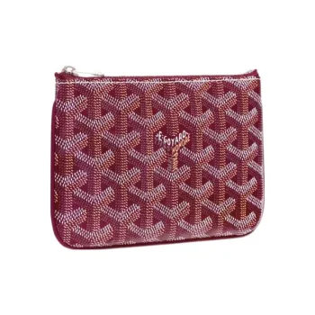 GOYARD SENAT Canvas With Calfskin Wallet Card Holder Clutch Mini Unisex Burgundy