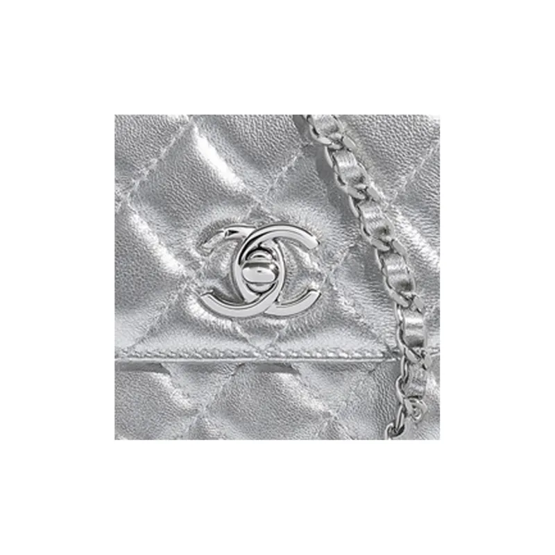 CHANEL Trendy CcWOC Sheepskin Shoulder Bag, Crossbody Bag Mini Women's Silver-4