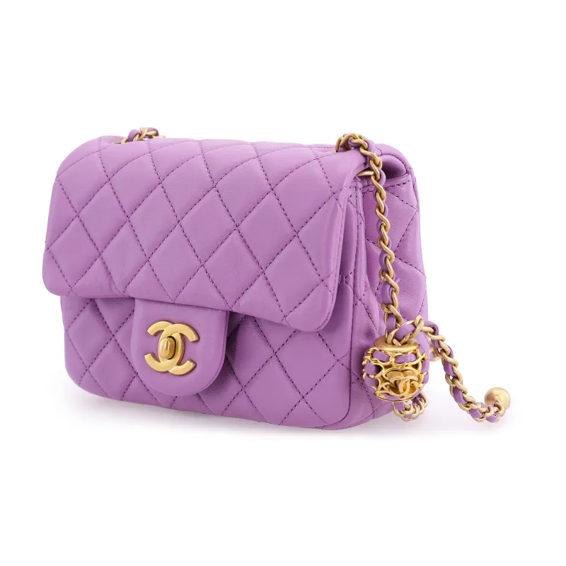 CHANEL Sheepskin Shoulder Bag, Crossbody Bag Women's Purple-1