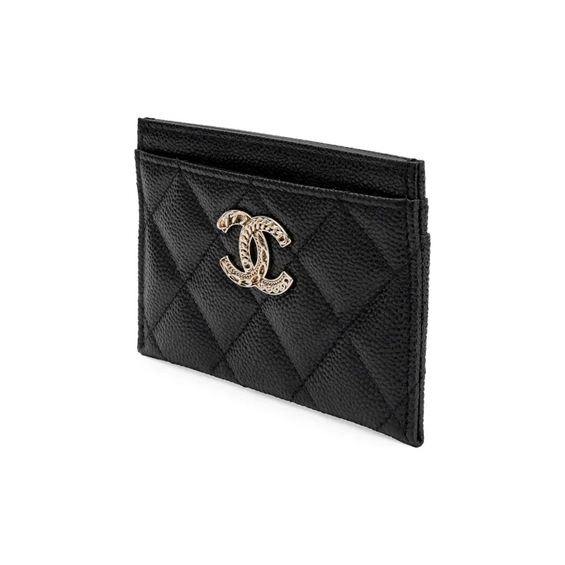 CHANEL Grain Caviar Cow Leather Card Holder Women's Black-2