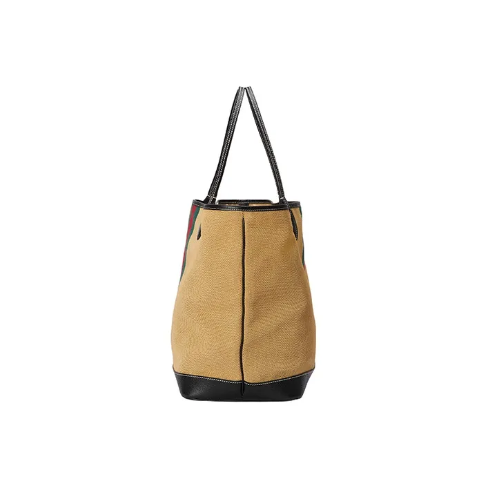 GUCCI Ophidia Canvas With Leather Trim Tote Bag Shopping Bag Handbag Large Size Men's Light Brown-3