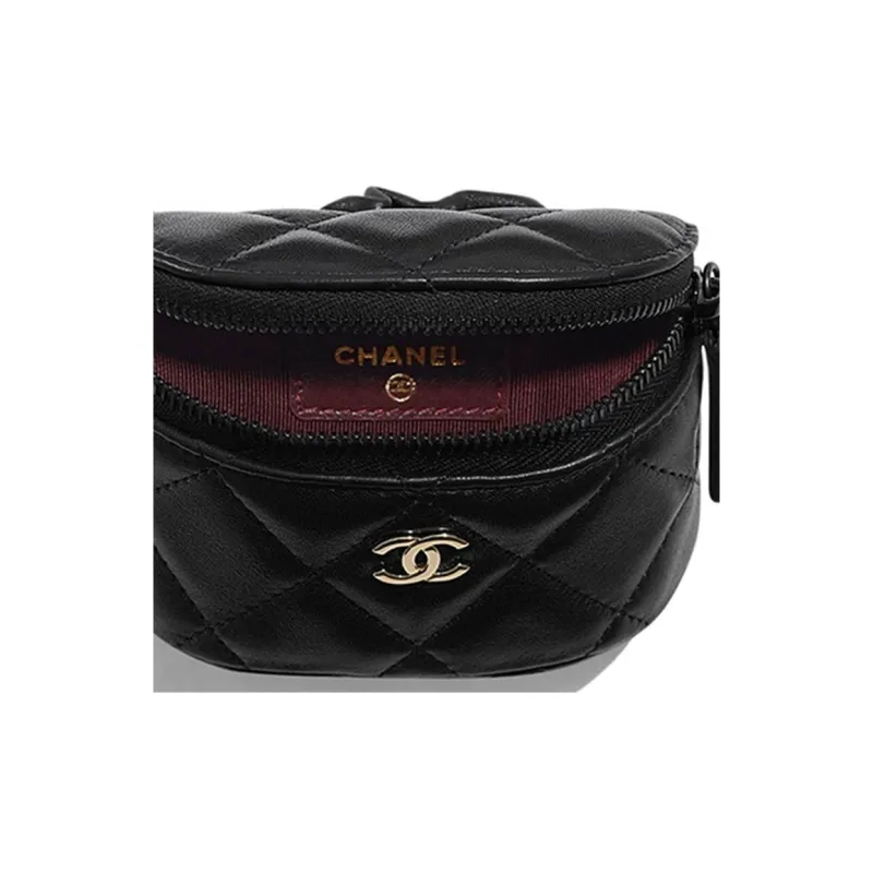 CHANEL Lambskin Zipper, Elastic String Wristband Coin Purse Women's Black-4