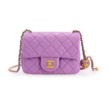 CHANEL Sheepskin Shoulder Bag, Crossbody Bag Women's Purple