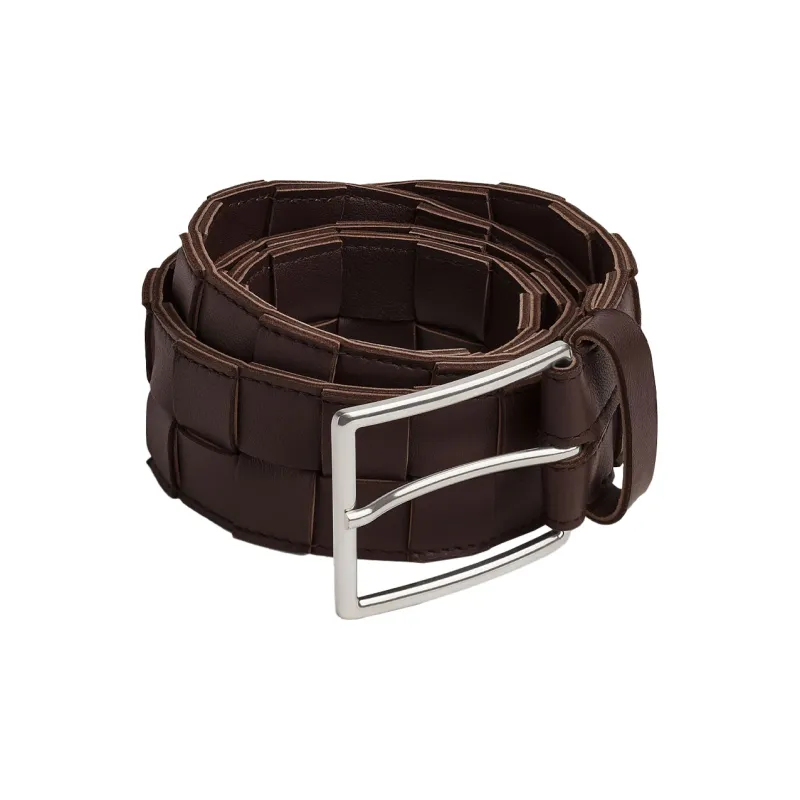 Bottega Veneta Sheepskin Leather Belts Men's Chocolate Brown 4CM-0