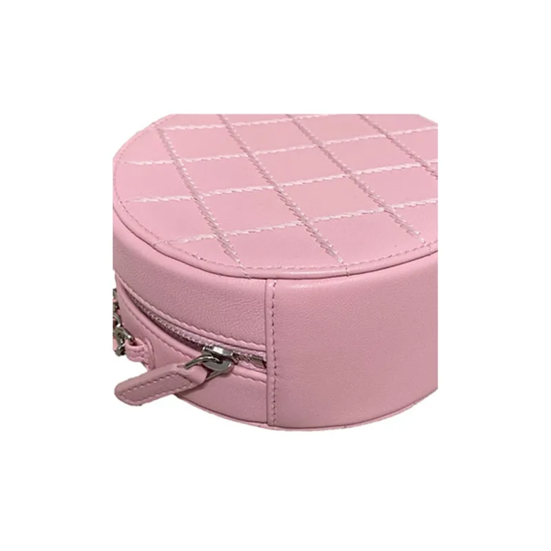 CHANEL Calfskin Round Bag One Shoulder Crossbody Women's Pink-4