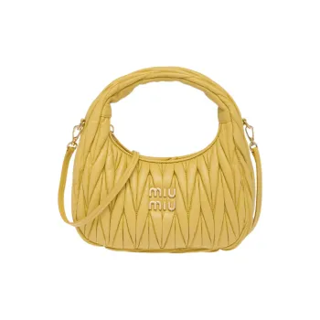 MIU MIU Soft Sheep Leather Hobo Shoulder Bag Handbag Women's Pineapple Yellow