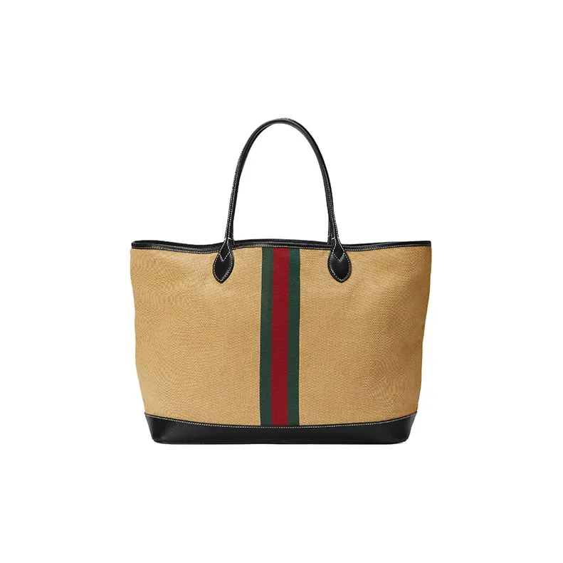 GUCCI Ophidia Canvas With Leather Trim Tote Bag Shopping Bag Handbag Large Size Men's Light Brown-5