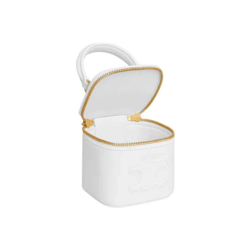 CELINE Smooth Cow Leather Makeup Case Shoulder Bag Crossbody Bag Handbag Mini Women's Arctica White-4