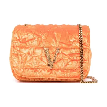 VERSACE Cow Leather Patchwork With Feathers Chain Bag Shoulder Bag Crossbody Bag Women's Orange
