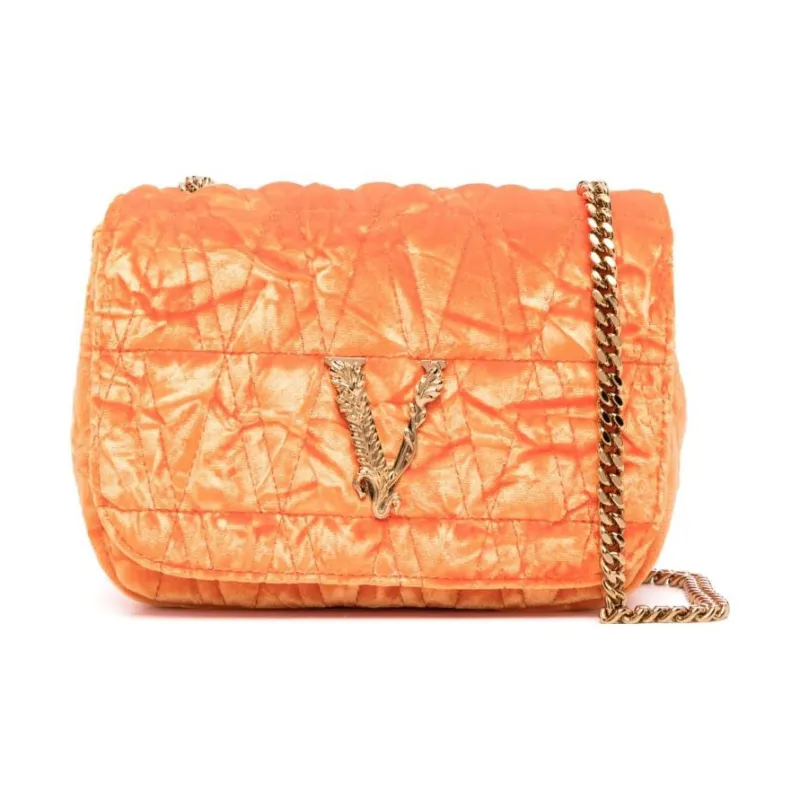 VERSACE Cow Leather Patchwork With Feathers Chain Bag Shoulder Bag Crossbody Bag Women's Orange-0