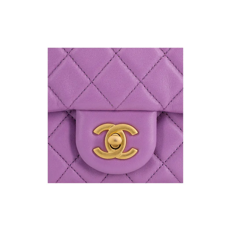 CHANEL Sheepskin Shoulder Bag, Crossbody Bag Women's Purple-4