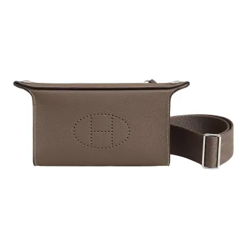 HERMES Videpoches Cow Leather Plate Bag Fanny Pack Shoulder Bag Crossbody Bag Men's Elephant Gray