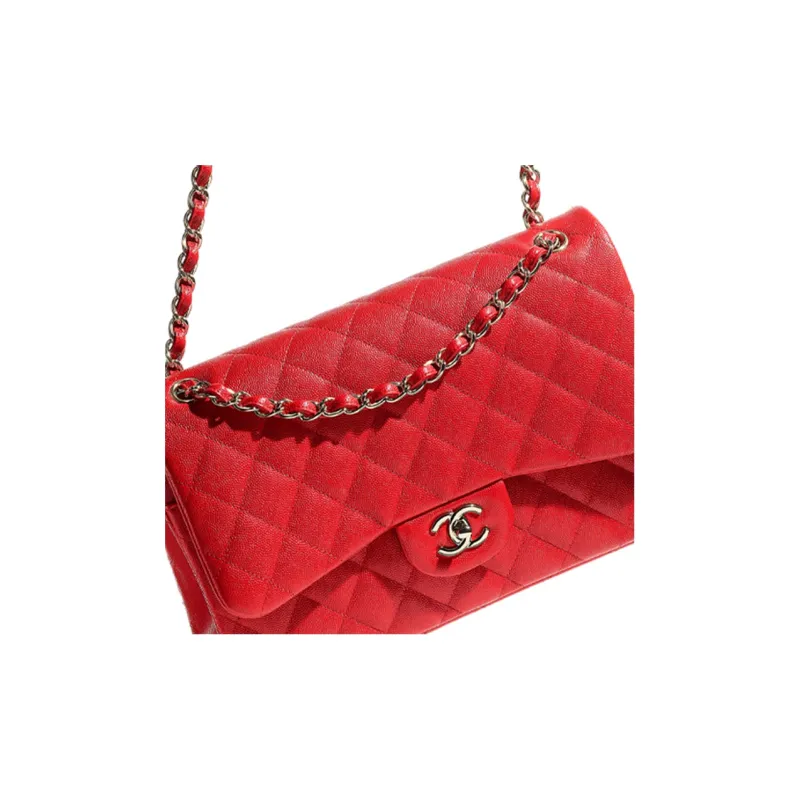 CHANEL Classic Flap CF Grain Calfskin Shoulder Bag, Crossbody Bag Tubas Women's Red-3