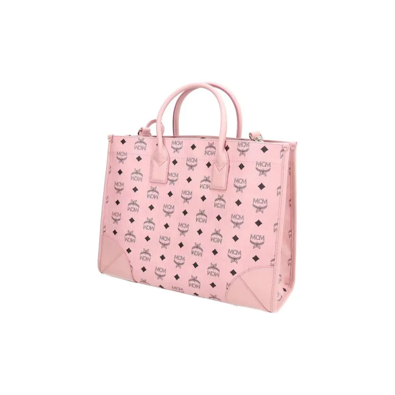 MCM München Visetos Leather Combo Bag Handbag Large Size Women's Pink-2