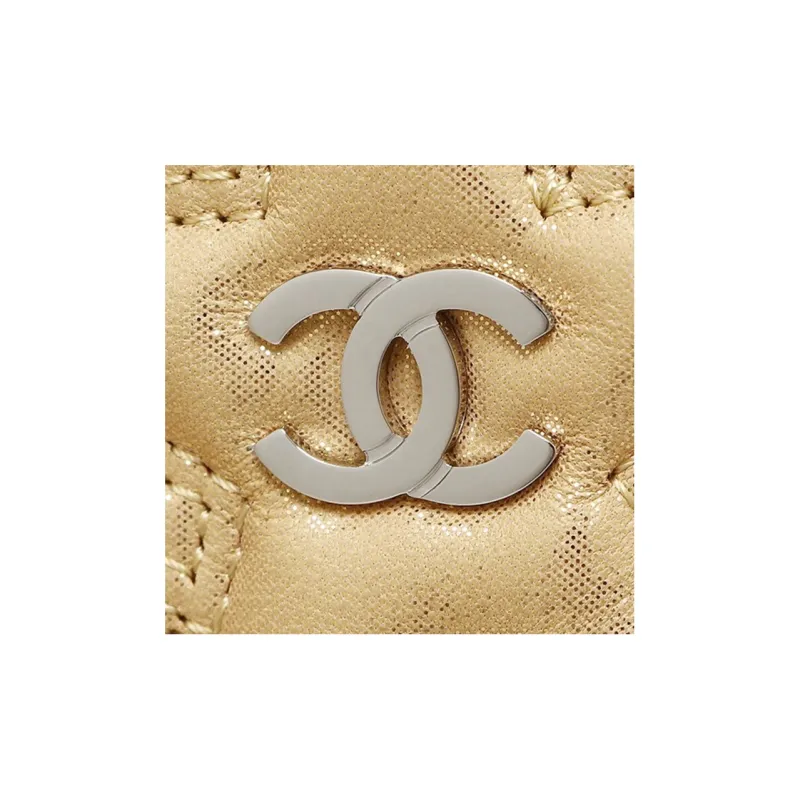 CHANEL Lambskin Zip Closure Wallet Women's Gold-5