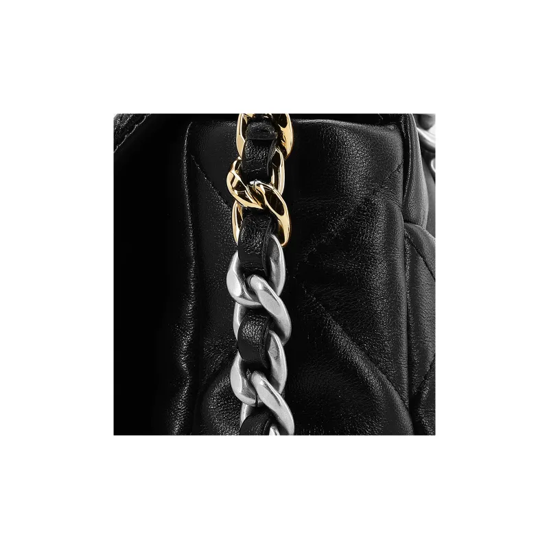 CHANEL 19Bag Sheepskin Flap Bag Crossbody Bag Trumpets Women's Black Silver-4