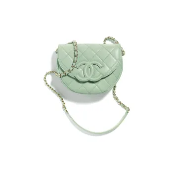 CHANEL Grain Calfskin Messenger Bag, Crescent Bag, Flap Bag, Saddle Bag, Shoulder Bag, Crossbody Bag Mini Women's Green